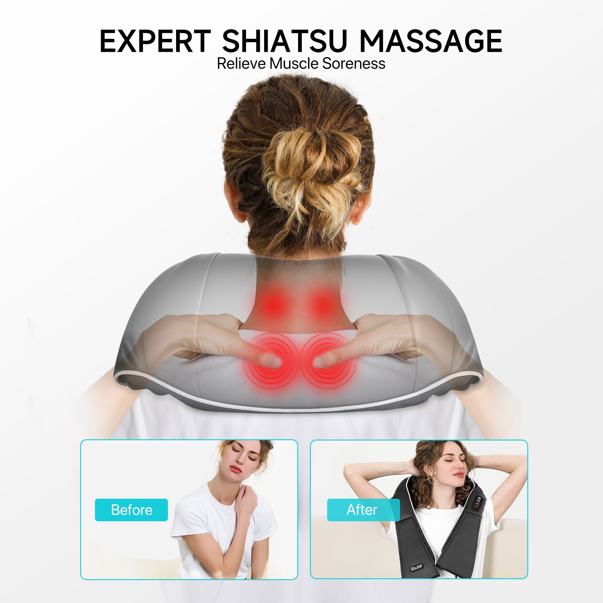 Neck Shoulder Massage with Soothing Heat, Electric Shiatsu Back